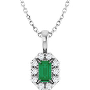 Sterling Silver 5x3 mm Natural Emerald & 1/8 CTW Natural Diamond 16-18" Necklace