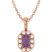 14K Lab-Grown Alexandrite & Natural Diamond Necklace 16-18" Length