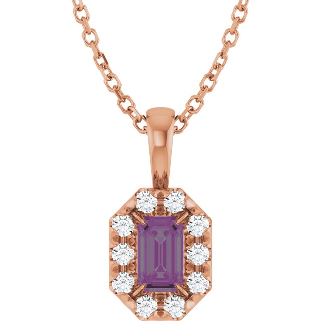 14K Lab-Grown Alexandrite & Natural Diamond Necklace 16-18" Length
