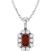 Sterling Silver 5x3 mm Natural Mozambique Garnet & 1/8 CTW Natural Diamond 16-18" Necklace