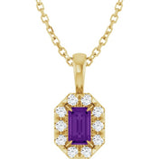 14K Yellow 5x3 mm Natural Amethyst & 1/8 CTW Natural Diamond 16-18" Necklace