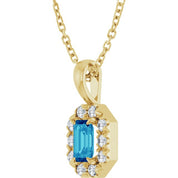 14K Yellow 5x3 mm Natural Blue Zircon & 1/8 CTW Natural Diamond 16-18" Necklace