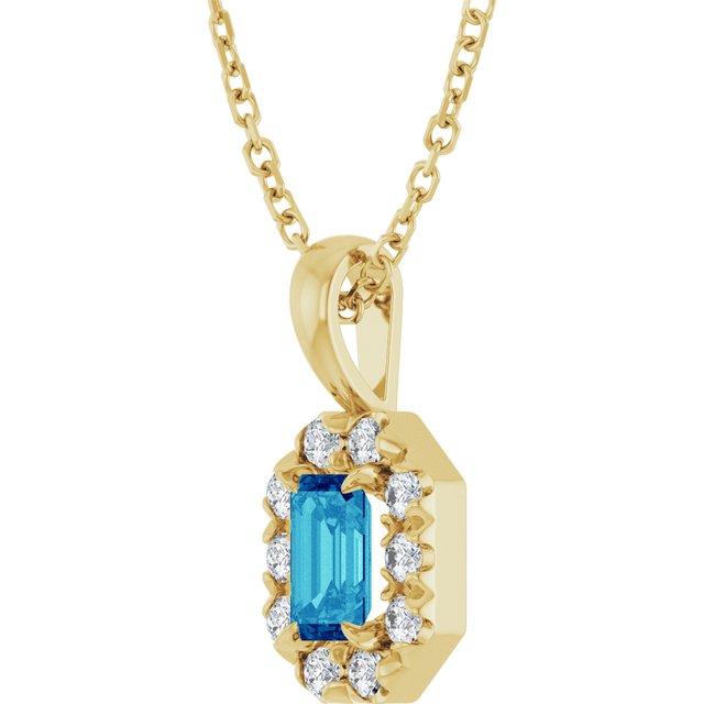 14K Yellow 5x3 mm Natural Blue Zircon & 1/8 CTW Natural Diamond 16-18" Necklace