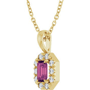 14K Yellow 5x3 mm Natural Pink Tourmaline & 1/8 CTW Natural Diamond 16-18" Necklace
