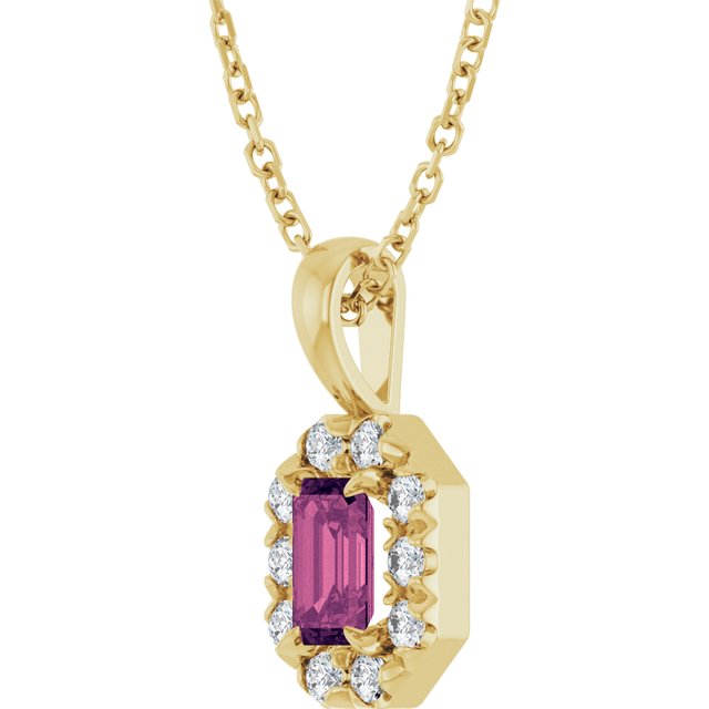 14K Yellow 5x3 mm Natural Pink Tourmaline & 1/8 CTW Natural Diamond 16-18" Necklace