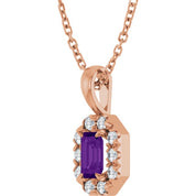 14K Rose 5x3 mm Natural Amethyst & 1/8 CTW Natural Diamond 16-18" Necklace