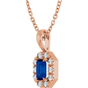 14K Rose 5x3 mm Lab-Grown Blue Sapphire & 1/8 CTW Natural Diamond 16-18" Necklace