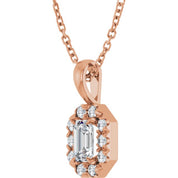 14K Rose 5x3 mm Natural White Sapphire French-Set Halo-Style 16-18" Necklace