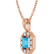 14K Rose 5x3 mm Natural Aquamarine & 1/8 CTW Natural Diamond 16-18" Necklace