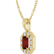 14K Yellow 5x3 mm Natural Mozambique Garnet & 1/8 CTW Natural Diamond 16-18" Necklace
