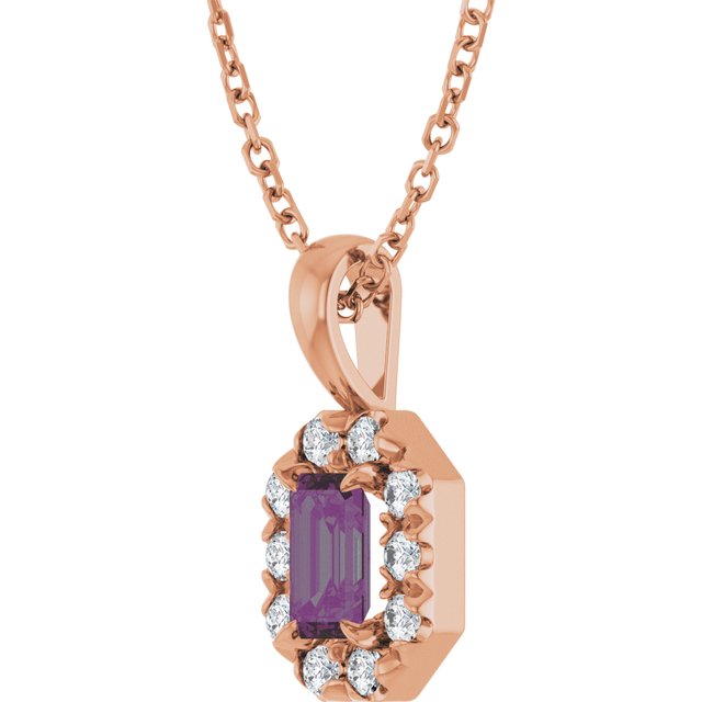14K Lab-Grown Alexandrite & Natural Diamond Necklace 16-18" Length