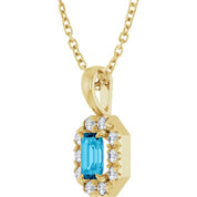 14K Yellow 5x3 mm Natural Aquamarine & 1/8 CTW Natural Diamond 16-18" Necklace