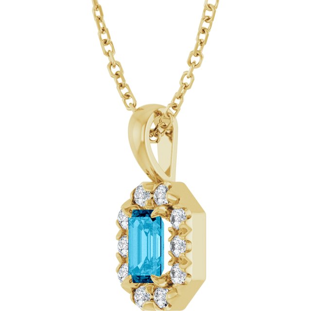 14K Yellow 5x3 mm Natural Aquamarine & 1/8 CTW Natural Diamond 16-18" Necklace