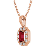 14K Rose 5x3 mm Natural Ruby & 1/8 CTW Natural Diamond 16-18" Necklace