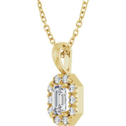 14K Yellow 5x3 mm Natural White Sapphire French-Set Halo-Style 16-18" Necklace