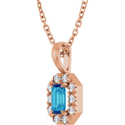 14K Rose 5x3 mm Natural Blue Zircon & 1/8 CTW Natural Diamond 16-18" Necklace