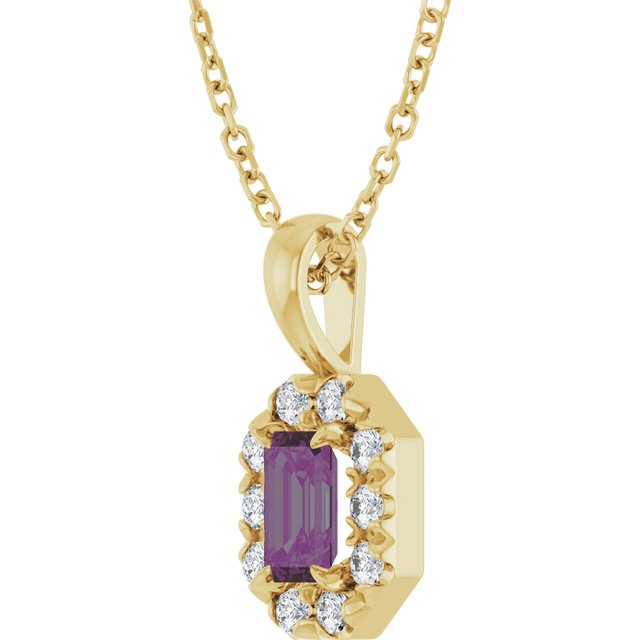 14K Lab-Grown Alexandrite & Natural Diamond Necklace 16-18" Length