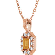 14K Rose 5x3 mm Natural Citrine & 1/8 CTW Natural Diamond 16-18" Necklace