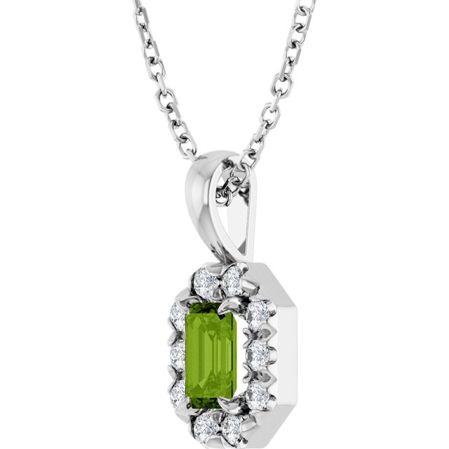 Sterling Silver 5x3 mm Natural Peridot & 1/8 CTW Natural Diamond 16-18" Necklace