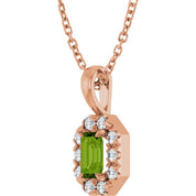 14K Rose 5x3 mm Natural Peridot & 1/8 CTW Natural Diamond 16-18" Necklace