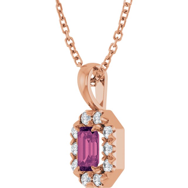 14K Rose 5x3 mm Natural Pink Tourmaline & 1/8 CTW Natural Diamond 16-18" Necklace