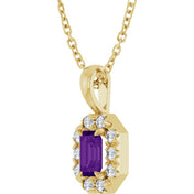 14K Yellow 5x3 mm Natural Amethyst & 1/8 CTW Natural Diamond 16-18" Necklace