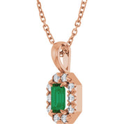 14K Rose 5x3 mm Natural Emerald & 1/8 CTW Natural Diamond 16-18" Necklace