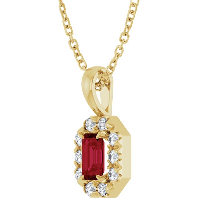 14K Yellow 5x3 mm Natural Ruby & 1/8 CTW Natural Diamond 16-18" Necklace