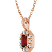 14K Rose 5x3 mm Natural Mozambique Garnet & 1/8 CTW Natural Diamond 16-18" Necklace