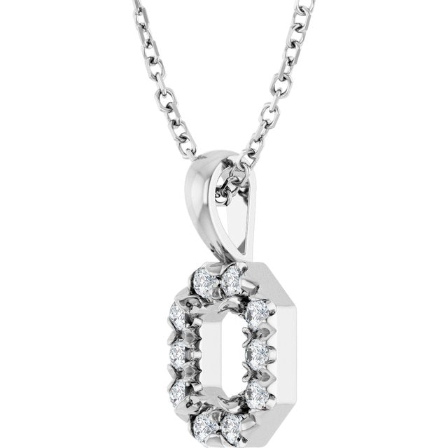 14K White 5x3 mm Emerald 1/8 CTW Natural Diamond Semi-Set 16-18" Necklace