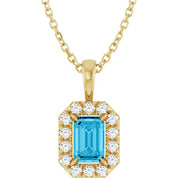 14K Yellow 6x4 mm Natural Aquamarine & 1/5 CTW Natural Diamond 16-18" Necklace
