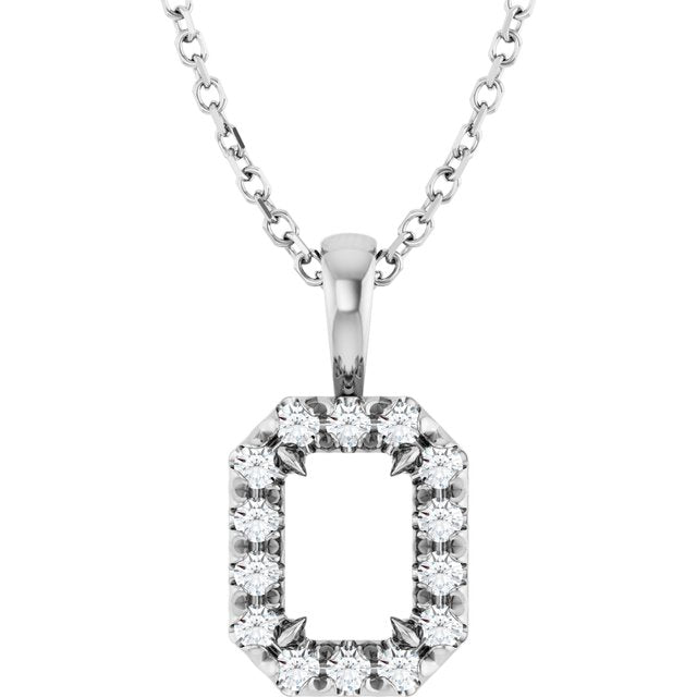 14K White 6x4 mm Emerald 1/5 CTW Natural Diamond Semi-Set 16-18" Necklace