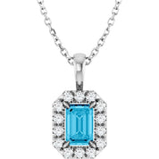 Platinum 6x4 mm Natural Aquamarine & 1/5 CTW Natural Diamond 16-18" Necklace