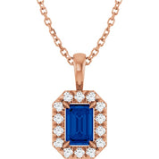 14K Rose 6x4 mm Lab-Grown Blue Sapphire & 1/5 CTW Natural Diamond 16-18" Necklace