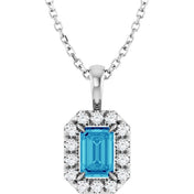 Platinum 6x4 mm Natural Blue Zircon & 1/5 CTW Natural Diamond 16-18" Necklace