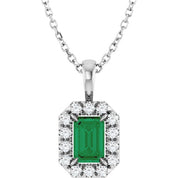 Sterling Silver 6x4 mm Natural Emerald & 1/5 CTW Natural Diamond 16-18" Necklace
