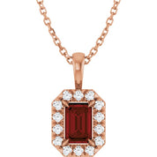 14K Rose 6x4 mm Natural Mozambique Garnet & 1/5 CTW Natural Diamond 16-18" Necklace