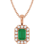 14K Rose 6x4 mm Lab-Grown Emerald & 1/5 CTW Natural Diamond 16-18" Necklace