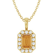 14K Yellow 6x4 mm Natural Citrine & 1/5 CTW Natural Diamond 16-18" Necklace