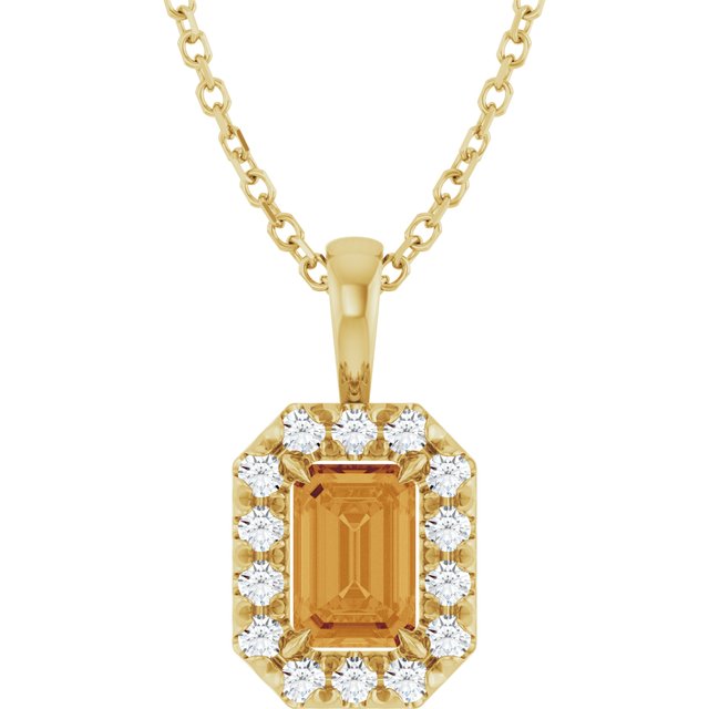 14K Yellow 6x4 mm Natural Citrine & 1/5 CTW Natural Diamond 16-18" Necklace