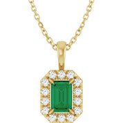 14K Yellow 6x4 mm Natural Emerald & 1/5 CTW Natural Diamond 16-18" Necklace