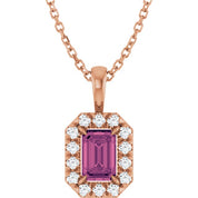 14K Rose 6x4 mm Natural Pink Tourmaline & 1/5 CTW Natural Diamond 16-18" Necklace
