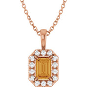 14K Rose 6x4 mm Natural Citrine & 1/5 CTW Natural Diamond 16-18" Necklace