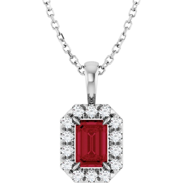 Sterling Silver 6x4 mm Lab-Grown Ruby & 1/5 CTW Natural Diamond 16-18" Necklace