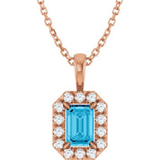 14K Rose 6x4 mm Natural Aquamarine & 1/5 CTW Natural Diamond 16-18" Necklace