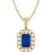 14K Yellow 6x4 mm Lab-Grown Blue Sapphire & 1/5 CTW Natural Diamond 16-18" Necklace