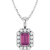 Sterling Silver 6x4 mm Natural Pink Tourmaline & 1/5 CTW Natural Diamond 16-18" Necklace