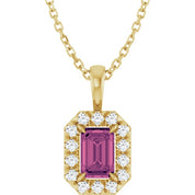 14K Yellow 6x4 mm Natural Pink Tourmaline & 1/5 CTW Natural Diamond 16-18" Necklace
