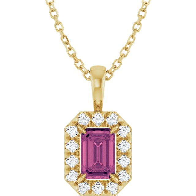 14K Yellow 6x4 mm Natural Pink Tourmaline & 1/5 CTW Natural Diamond 16-18" Necklace