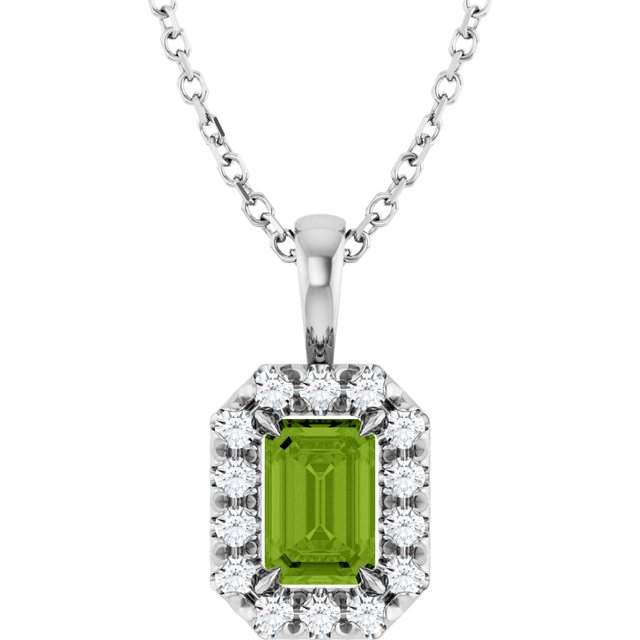 Sterling Silver 6x4 mm Natural Peridot & 1/5 CTW Natural Diamond 16-18" Necklace